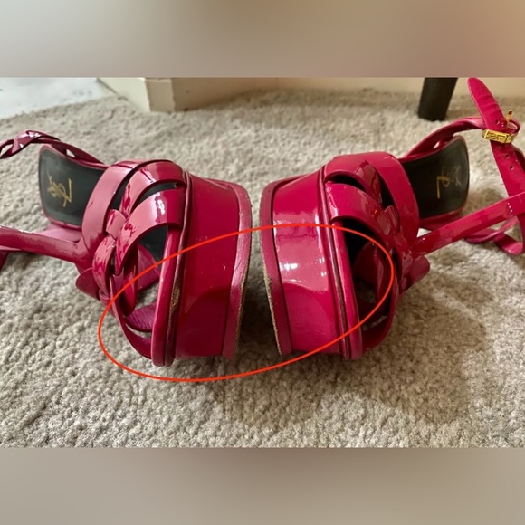 YSL Saint Laurent Hot Pink Magenta Patent Tribute T-Strap Platform Sandals $995! - Picture 10 of 12